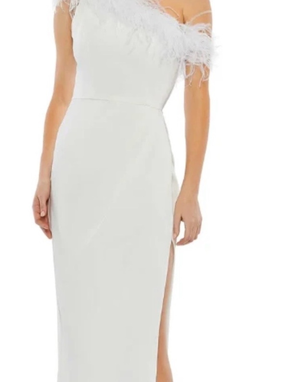 Mac Duggal feather-trim one-shoulder dress